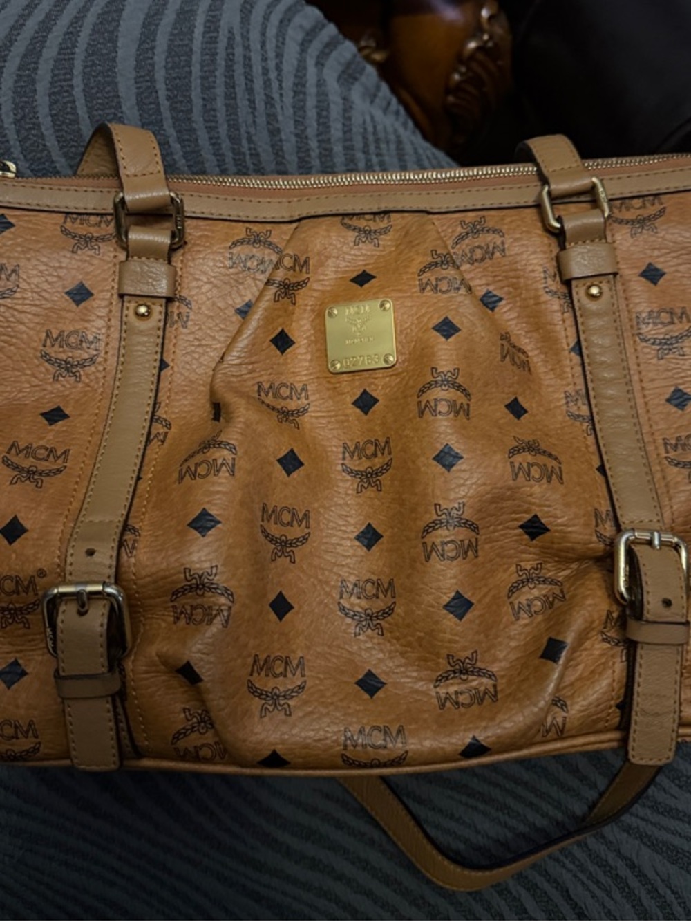 MCM Cognac Visetos Monogram Tote Bag